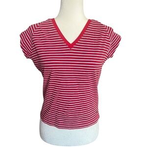 Vintage Tommy Jeans Red, White, & Navy Striped T-Shirt Cotton Large